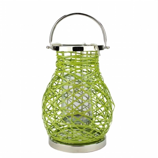 Northlight Seasonal Modern Green Decorative Woven Iron Pillar Candle Lantern with Glass Hurricane 31580083 - main